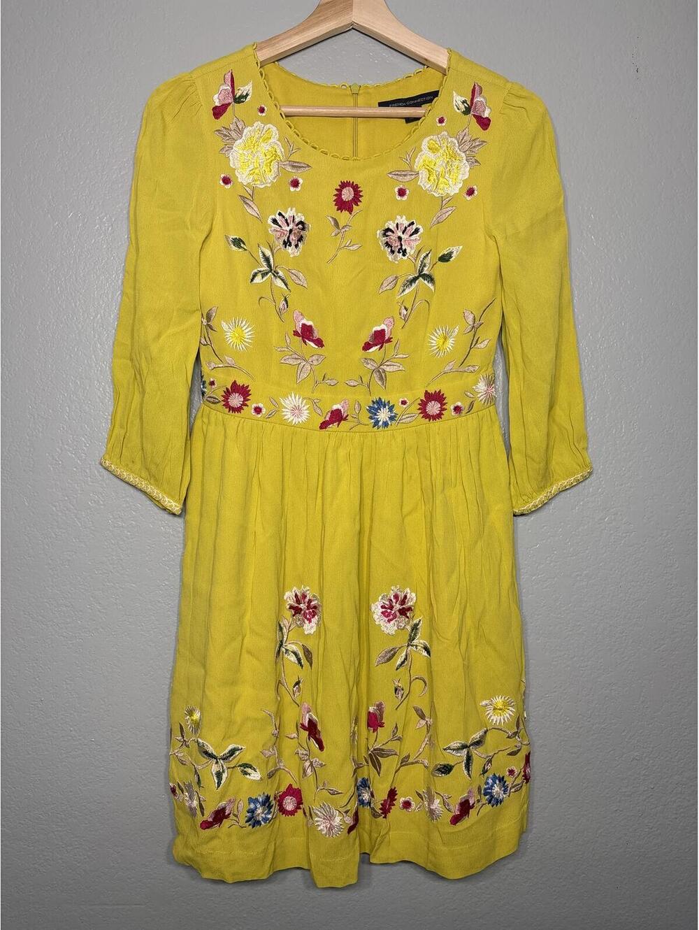 French Connection boho festival feminine  crepe embroidered dress